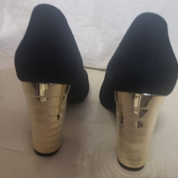 NNIB Nine West Zealand Pointed Gold Block-Heel Suede Pumps 6.5m NEW KKK - Picture 3 of 7